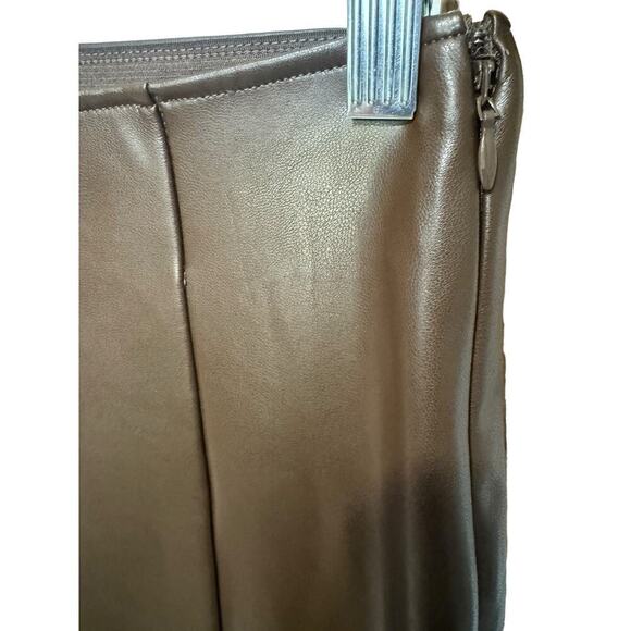 Abercrombie And Fitch Vegan Leather Pants Flare Slim Split Hem Dark Brown Size M - Picture 7 of 10